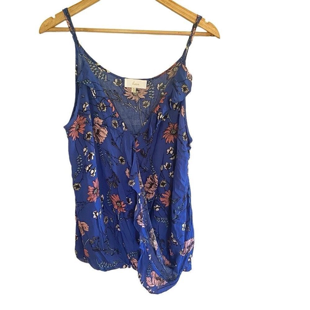 Braeve faux wrap floral blue sleeveless blouse XL